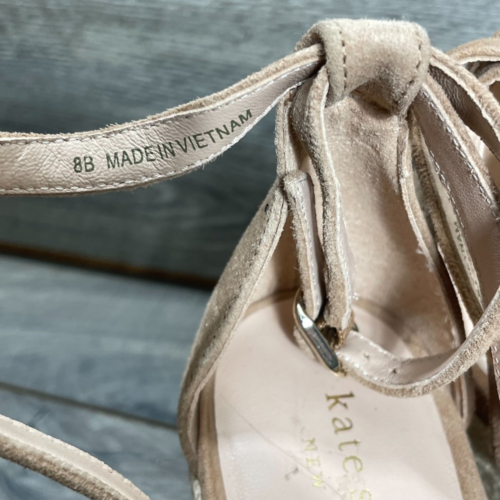 Kate Spade Sandals Womens 8 B Pink Leather Strap Espadrille Wedge Platform New - Picture 9 of 12